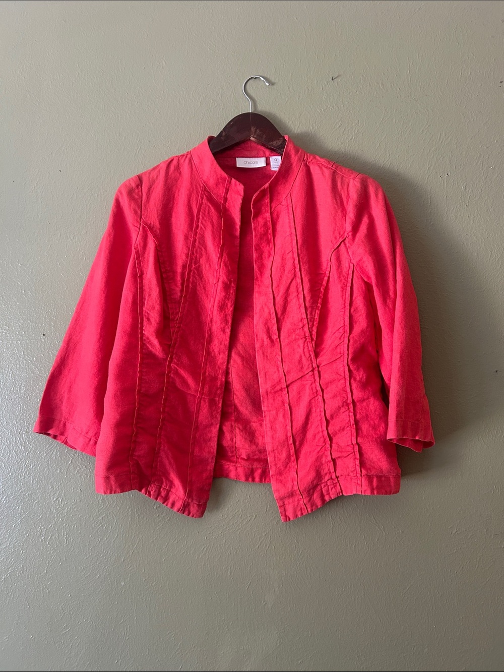 Chico's Coral Open-Front 100% Linen Blend Jacket